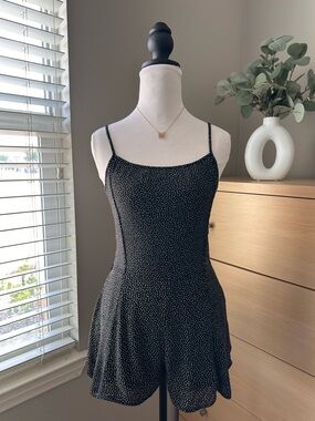 abercrombie kids Black Romper with White Microdot Print